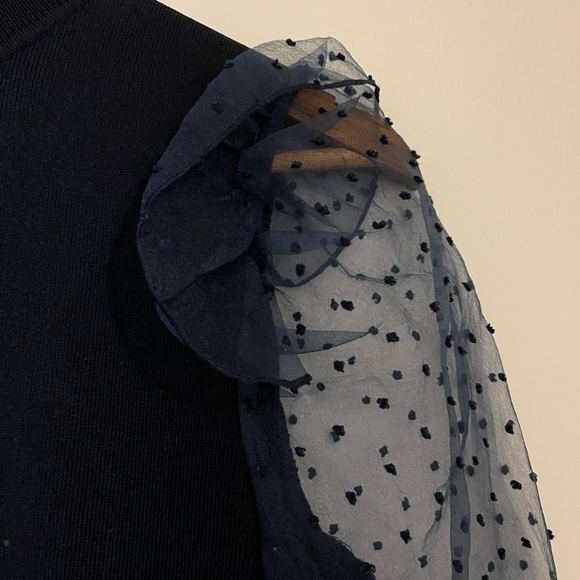 ZARA navy organza puff sleeve sweater - Picture 4 of 9